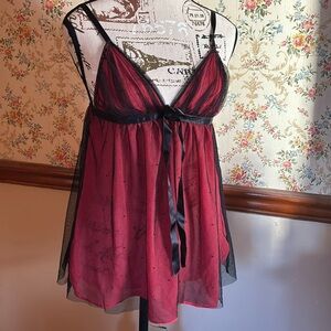 Victoria’s Secret sexy red black babydoll nightie sparkly dots straps adjustable